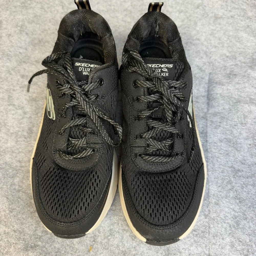 Skechers DLux Walker Relaxed Fit Black Gold Glitter Sneakers Womens 149358
